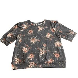 Jules & Leopold Floral Charcoal Short Sleeve Sweatshirt Size L